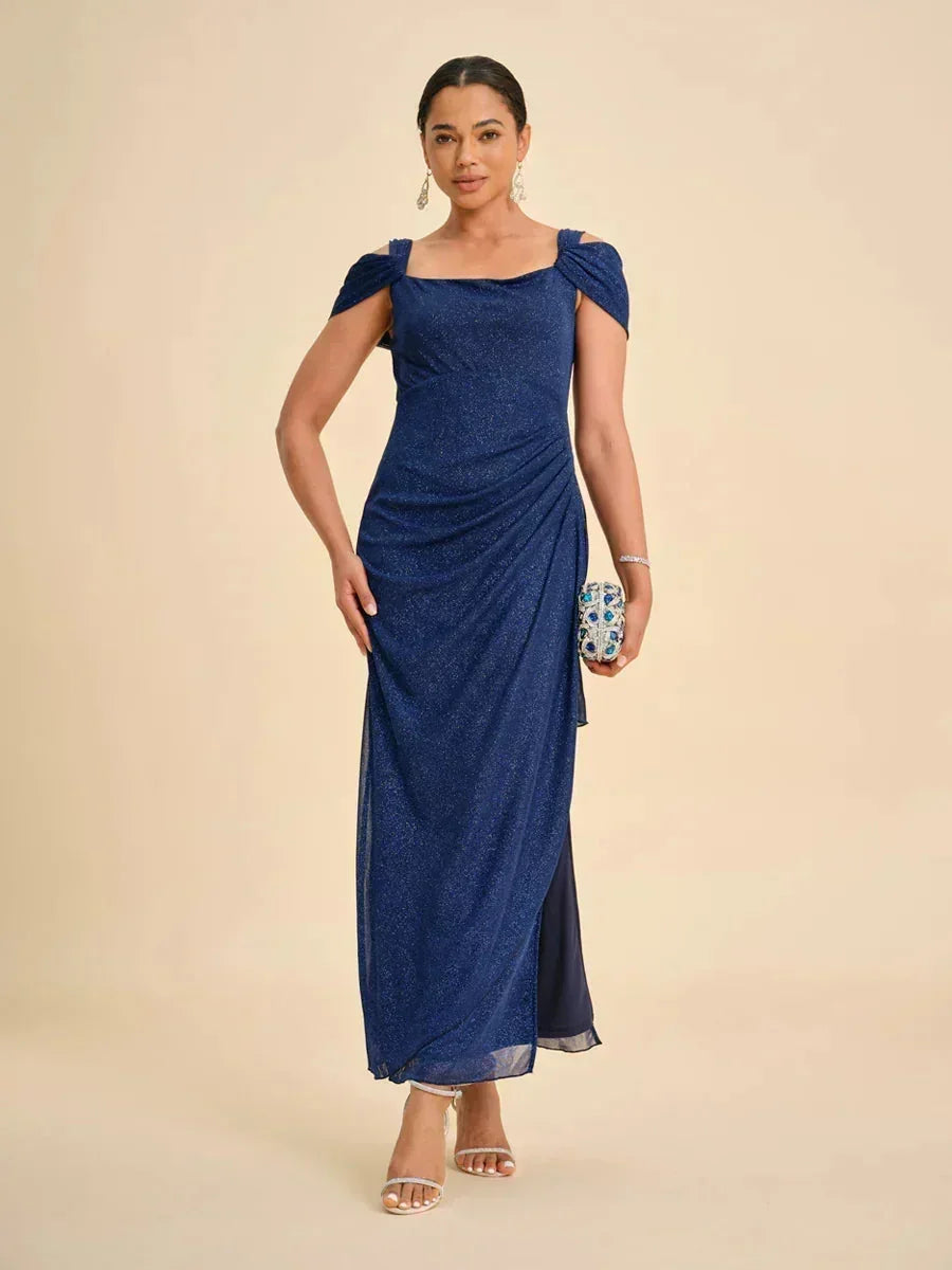 Enkellange Cold-Shoulderjurk van Glittermesh