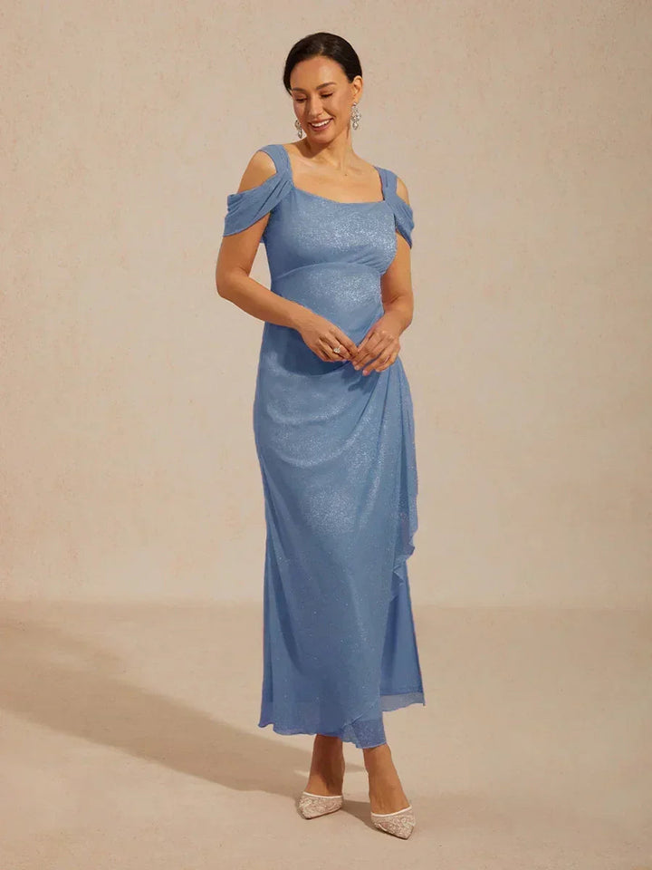 Enkellange Cold-Shoulderjurk van Glittermesh
