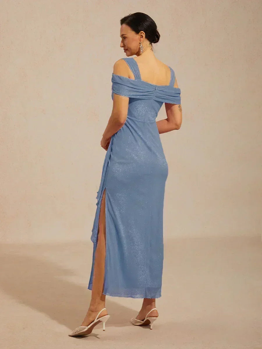 Enkellange Cold-Shoulderjurk van Glittermesh