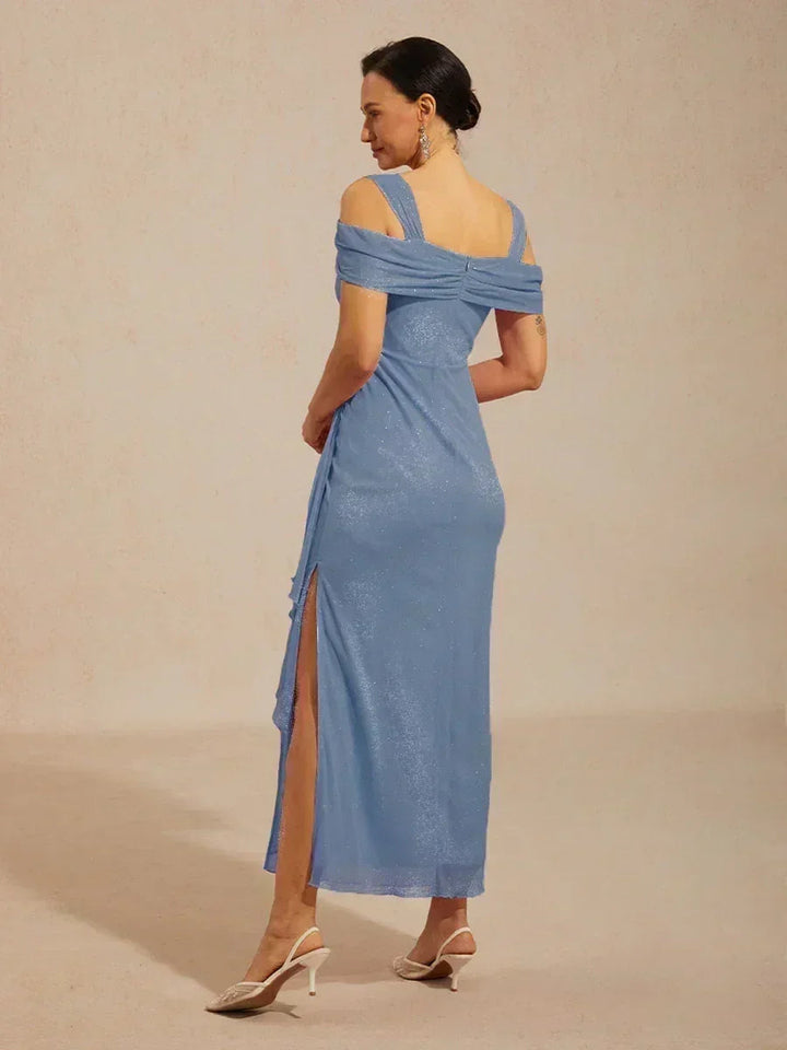 Enkellange Cold-Shoulderjurk van Glittermesh