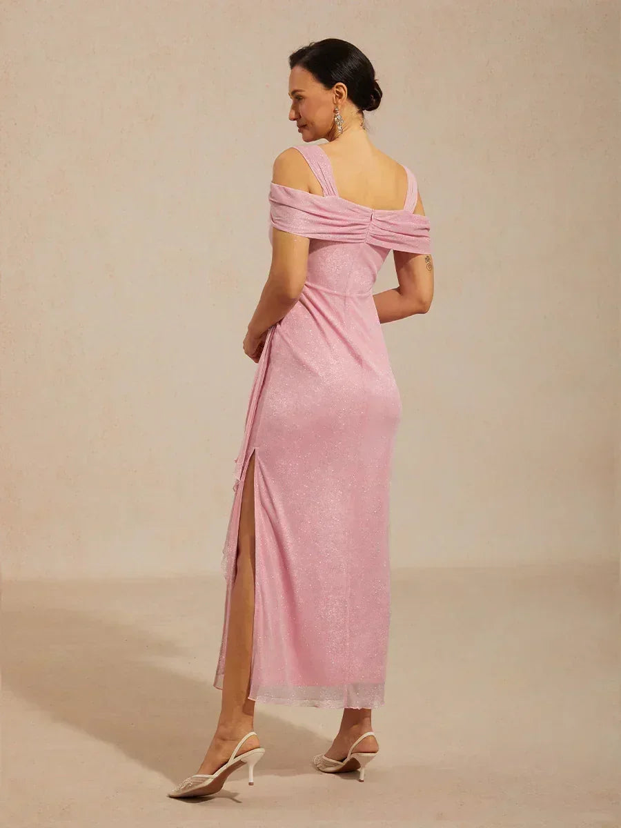 Enkellange Cold-Shoulderjurk van Glittermesh