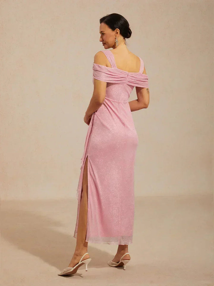 Enkellange Cold-Shoulderjurk van Glittermesh
