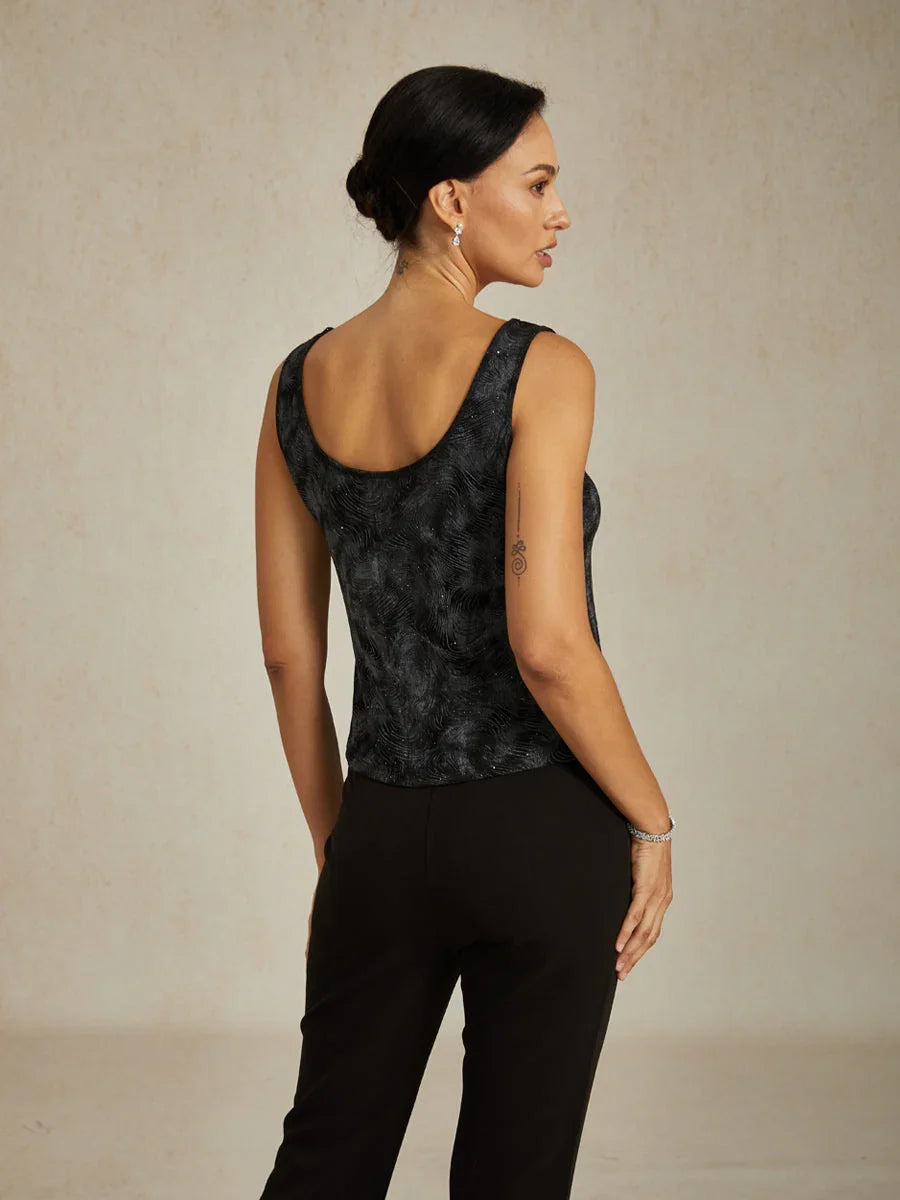 Glittergebreide Mandarin-jasje en Tanktop Twinset