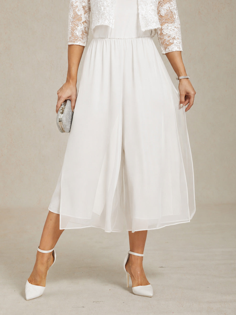 Cropped Broek Met Rechte Pijpen En Chiffon Splitpijp-Overlay