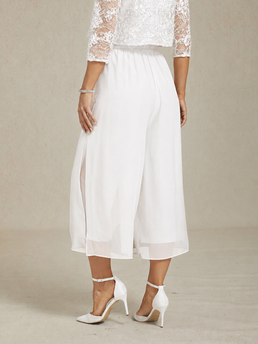 Cropped lengte rechte pijp broek met chiffon split pijp overlay