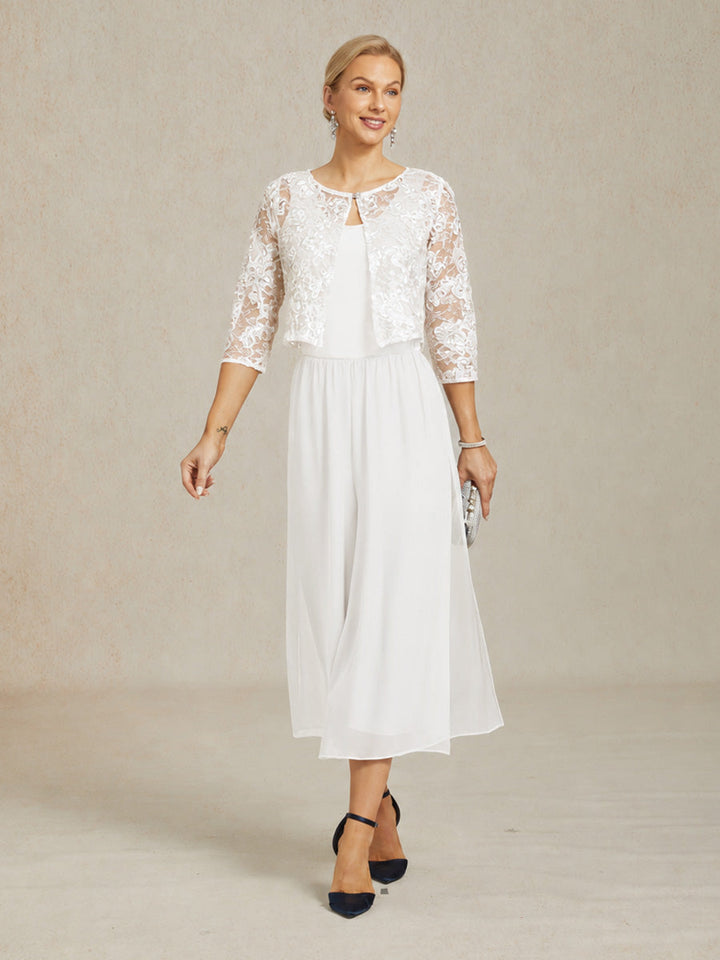 Cropped Broek Met Rechte Pijp En Chiffon Split-Overlay