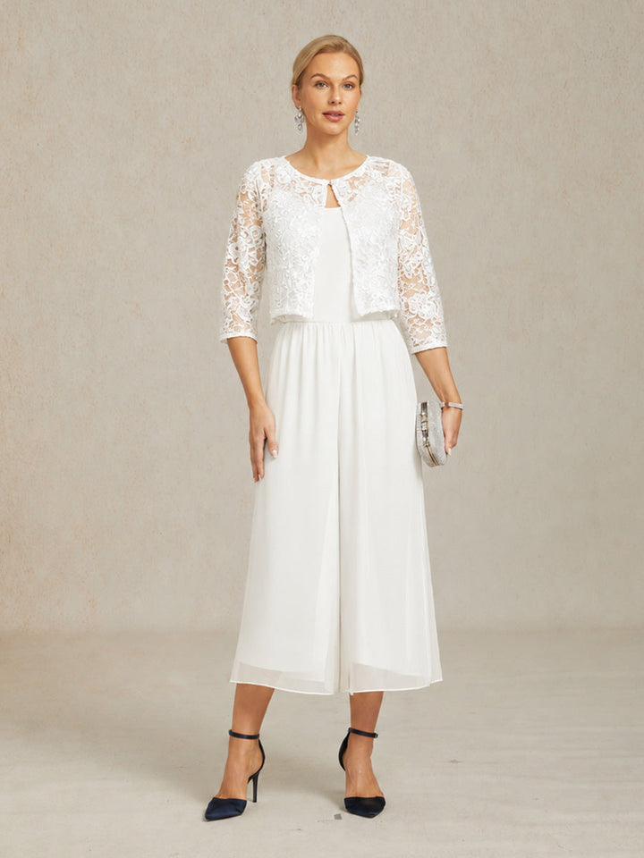 Cropped lengte rechte pijp broek met chiffon split pijp overlay