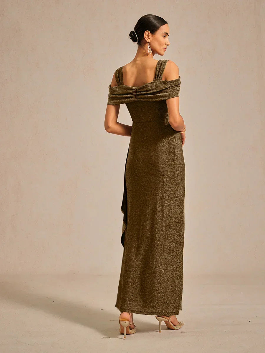 Cold Shoulder Glitter Metallic Knit Dress