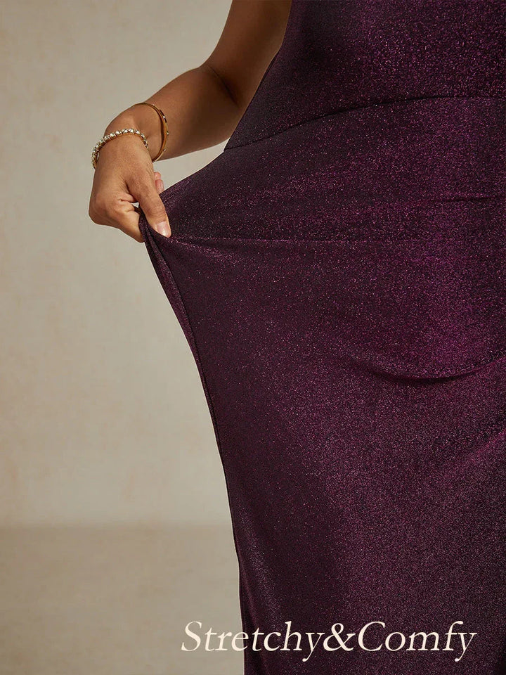 Gebreide jurk met open schouders, glitter en metallic