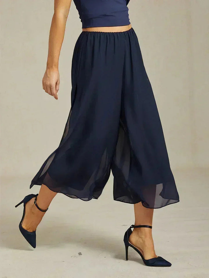 Cropped Broek met Rechte Pijpen en Chiffon Overlay met Split