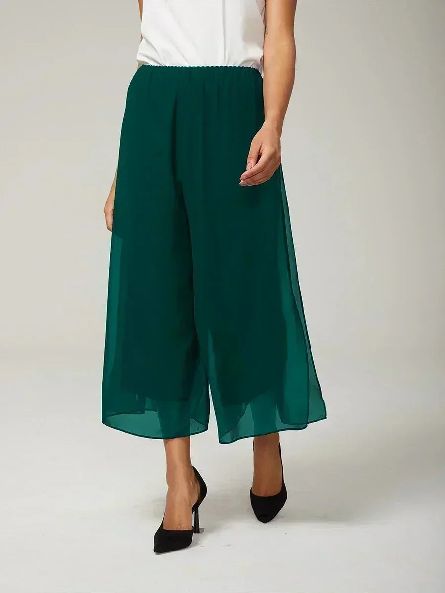 Cropped Broek Met Rechte Pijp En Chiffon Split-Overlay