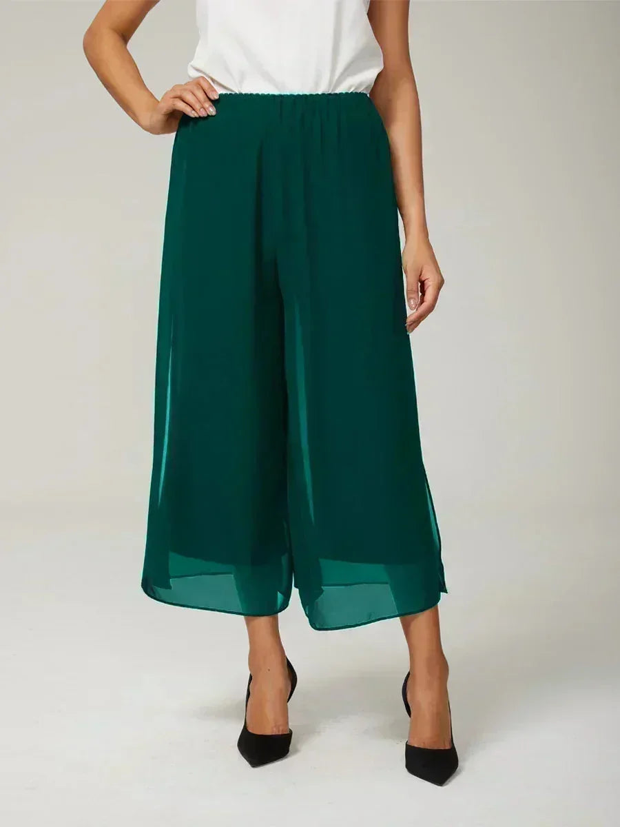 Cropped Broek Met Rechte Pijp En Chiffon Split-Overlay