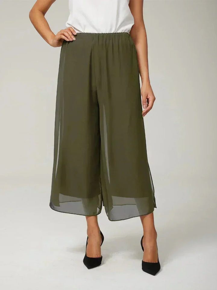 Gecropte Rechte Broek Met Chiffon Split-Overlaag