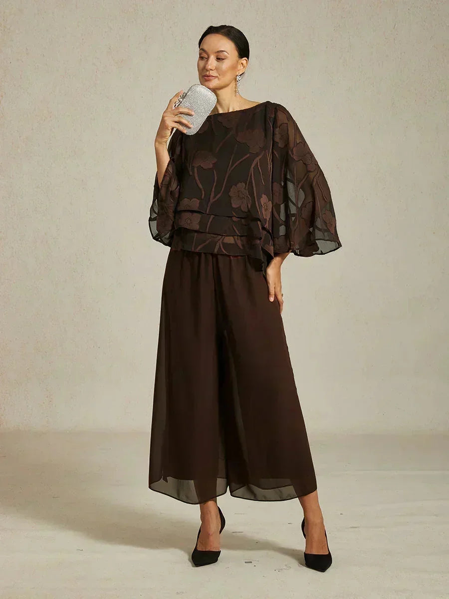 Cropped-Lengte Broek Met Rechte Pijpen En Chiffon Split-Overlay