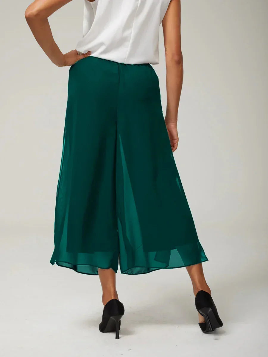 Kortvallende Rechte Broek Met Chiffon Splitpijp-Overlaag