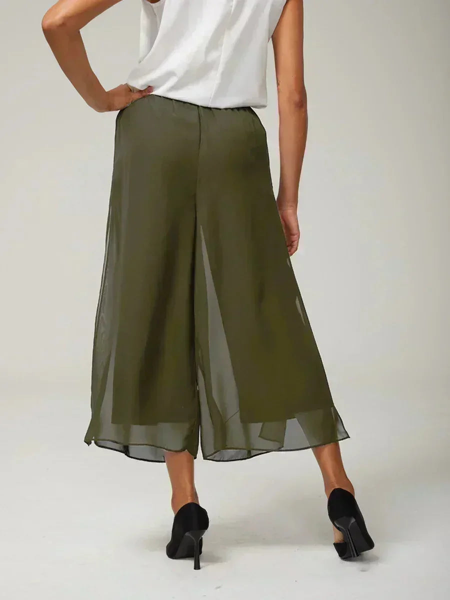 Cropped Broek Met Rechte Pijp En Chiffon Split-Overlay