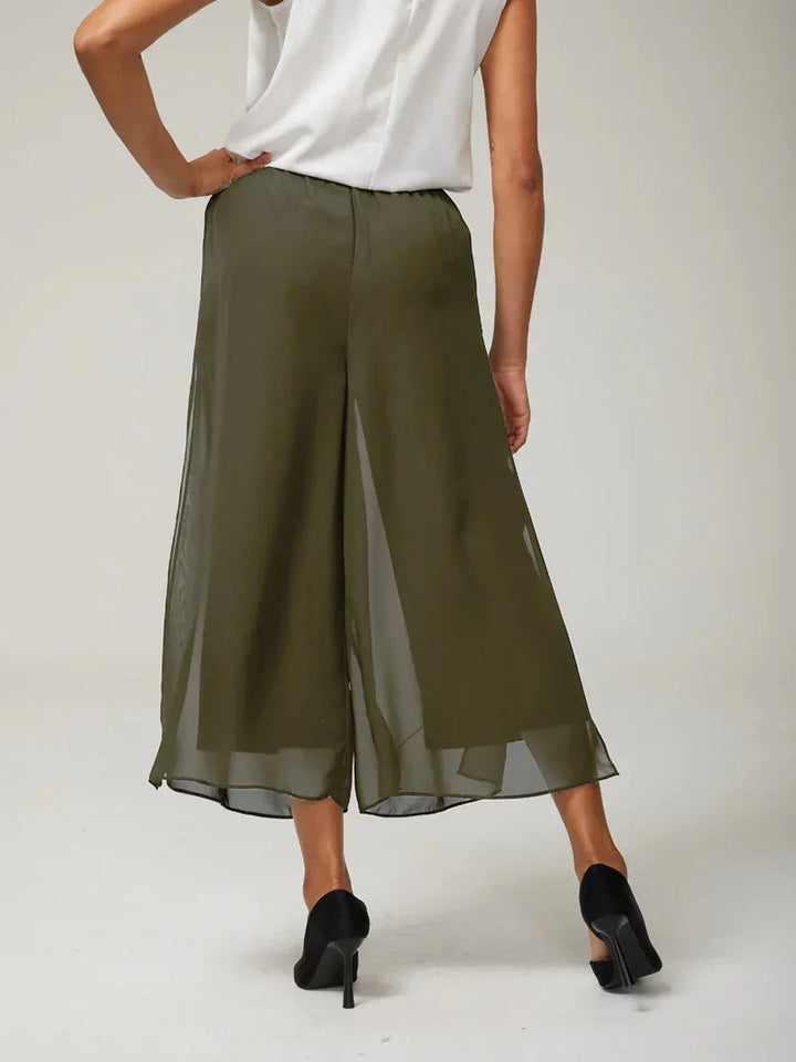 Kortvallende Rechte Broek Met Chiffon Splitpijp-Overlaag