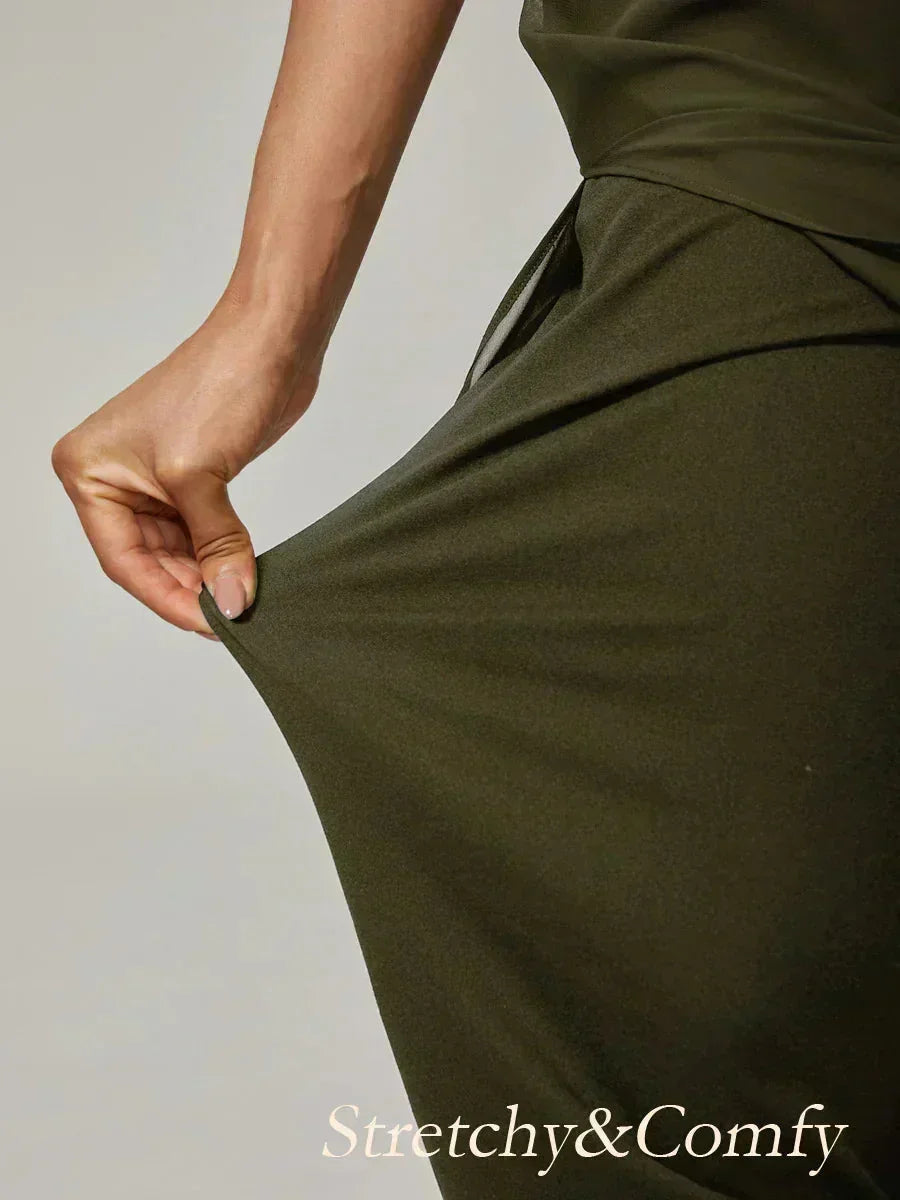 Cropped-lengte Rechte Broek Met Chiffon Split-Overlay