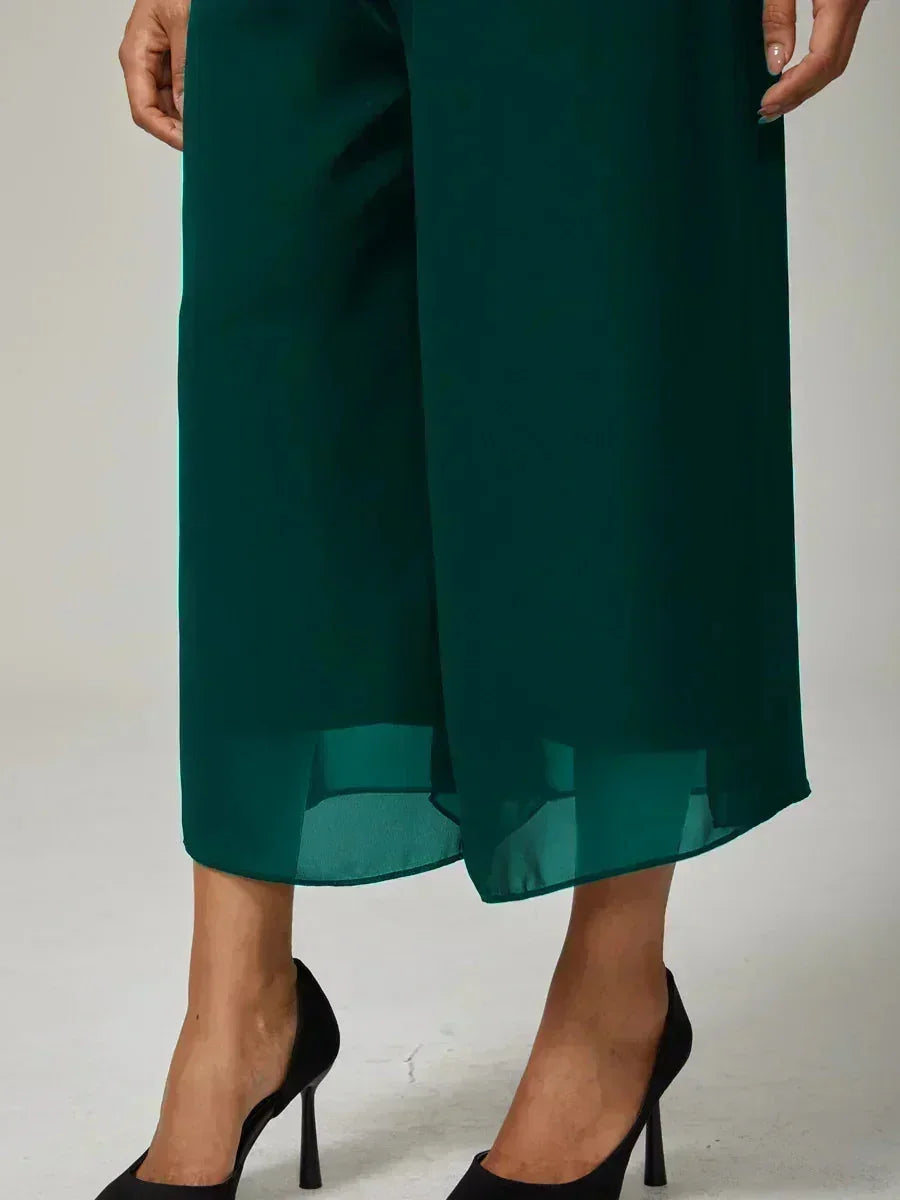 Cropped-lengte Rechte Broek Met Chiffon Split-Overlay