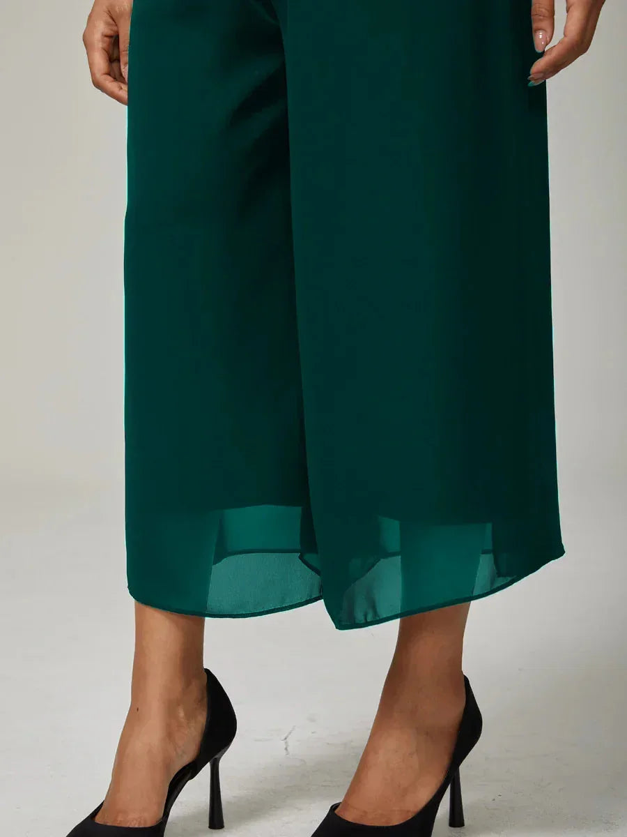 Kortvallende Rechte Broek Met Chiffon Splitpijp-Overlaag