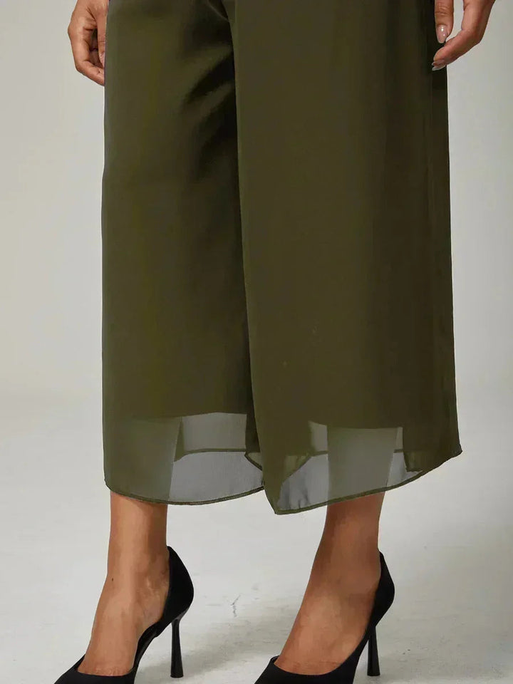 Cropped-Lengte Broek Met Rechte Pijpen En Chiffon Split-Overlay