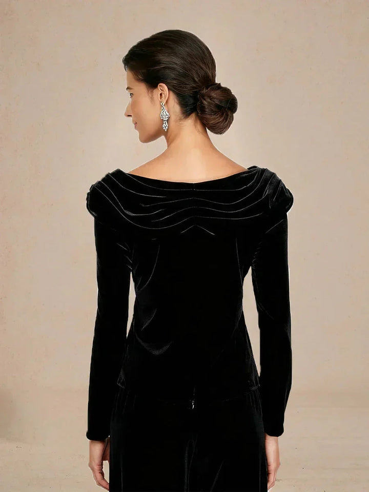 Fluwelen Blouse met Lange Mouwen en Gerimpelde Kraag