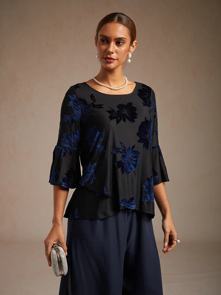 Chique Bloemige Blouse met Asymmetrische Zoom