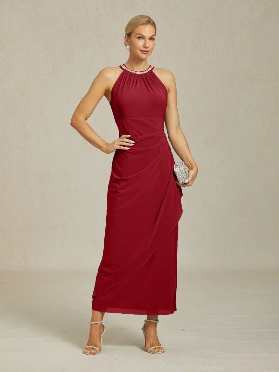 Elegante Halter Maxi-jurk met Kralen en Ruches