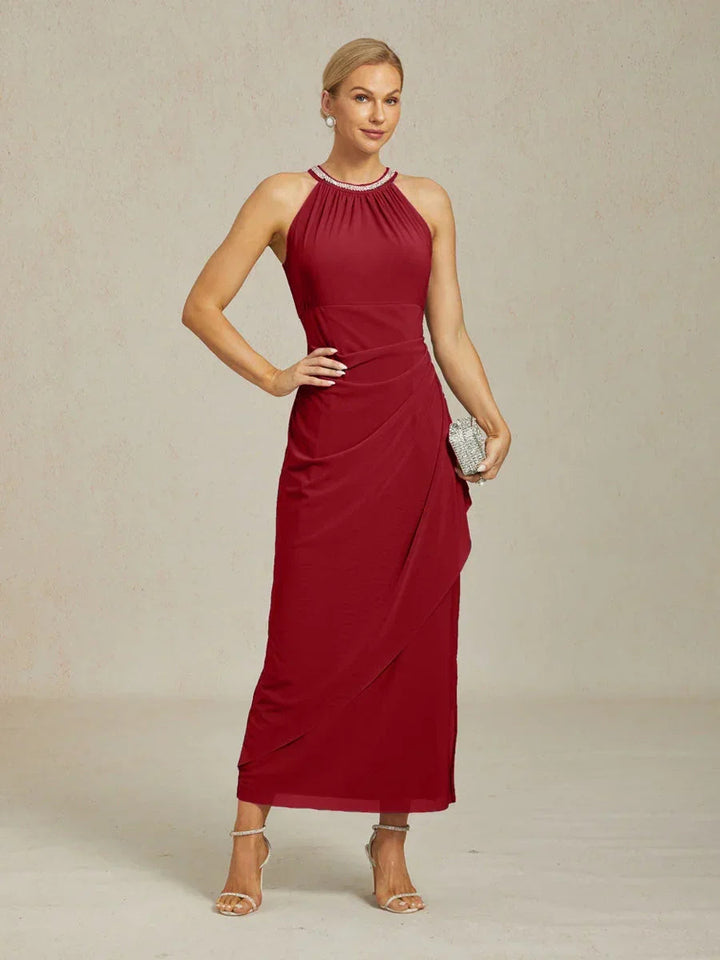 Elegante Halter Maxi-jurk met Kralen en Ruches