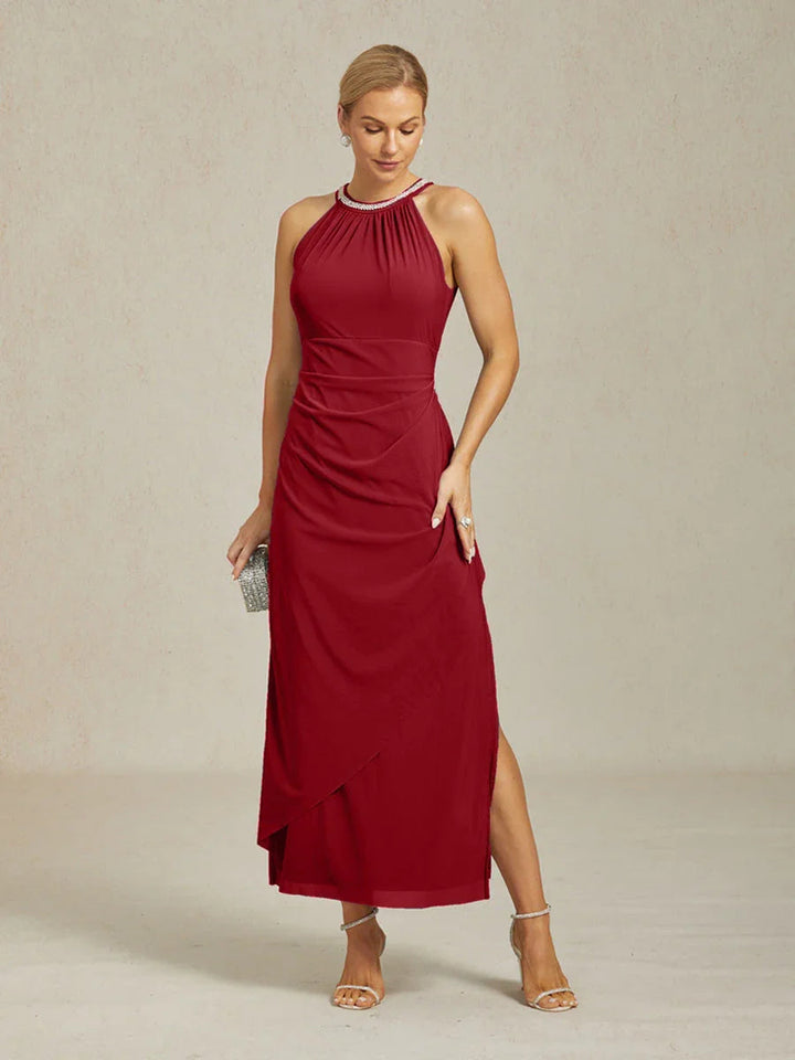Elegante Maxi-jurk met Halter, Kralen en Ruches