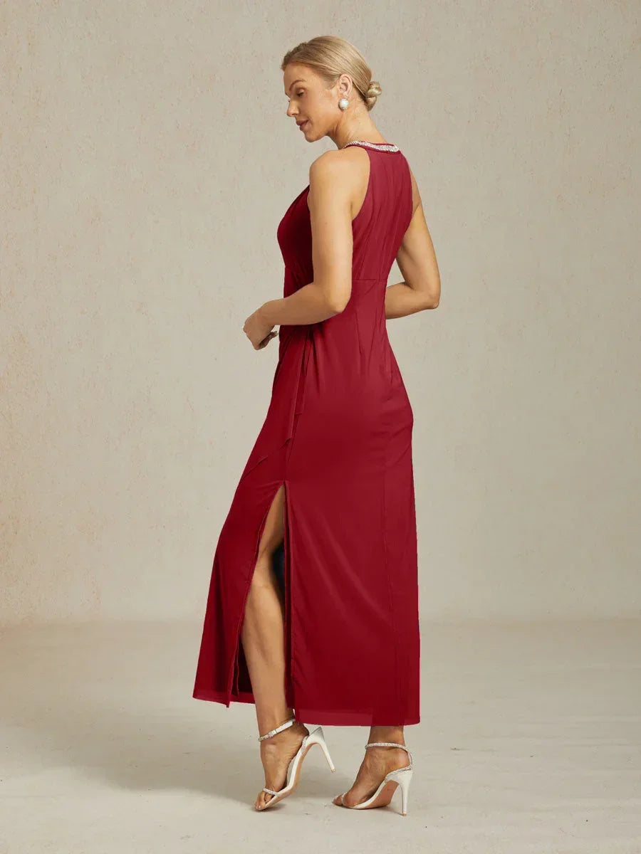 Elegante Halter Maxi-jurk met Kralen en Ruches