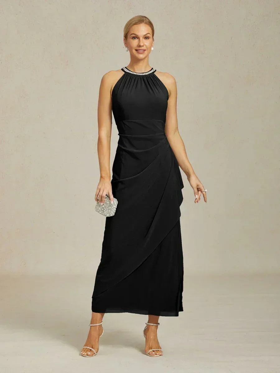 Elegante Maxi-jurk met Halter, Kralen en Ruches