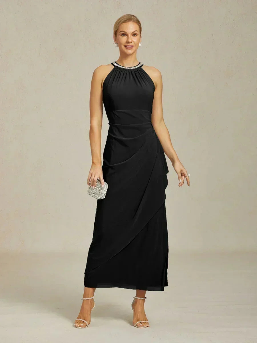 Elegante Halter Maxi-jurk met Kralen en Ruches