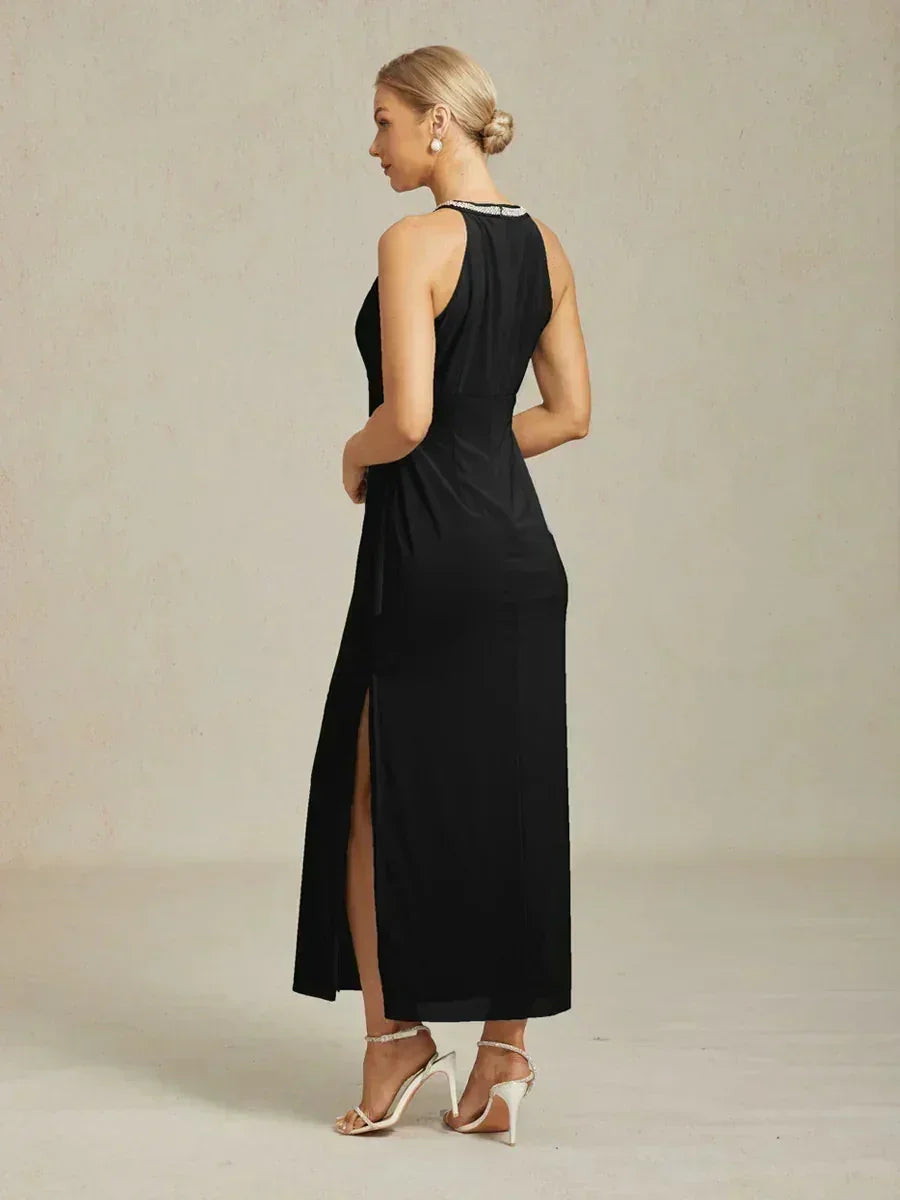 Elegante Halter Maxi-jurk met Kralen en Ruches