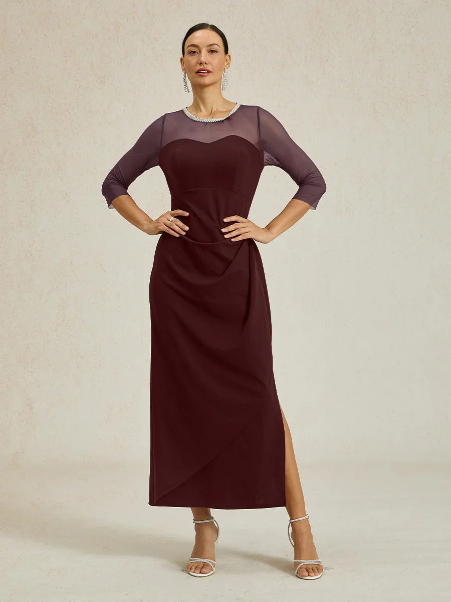 Elegante formele jurk met kralen en illusiehalslijn