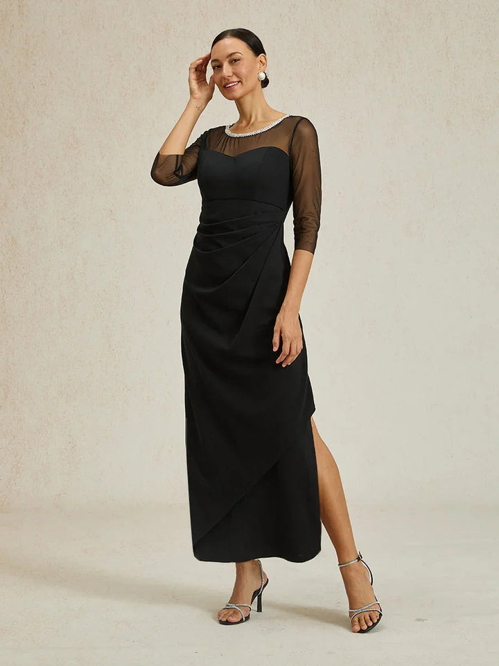 Elegante Kokerjurk met Kralen en Illusie-Halslijn, Galajurk