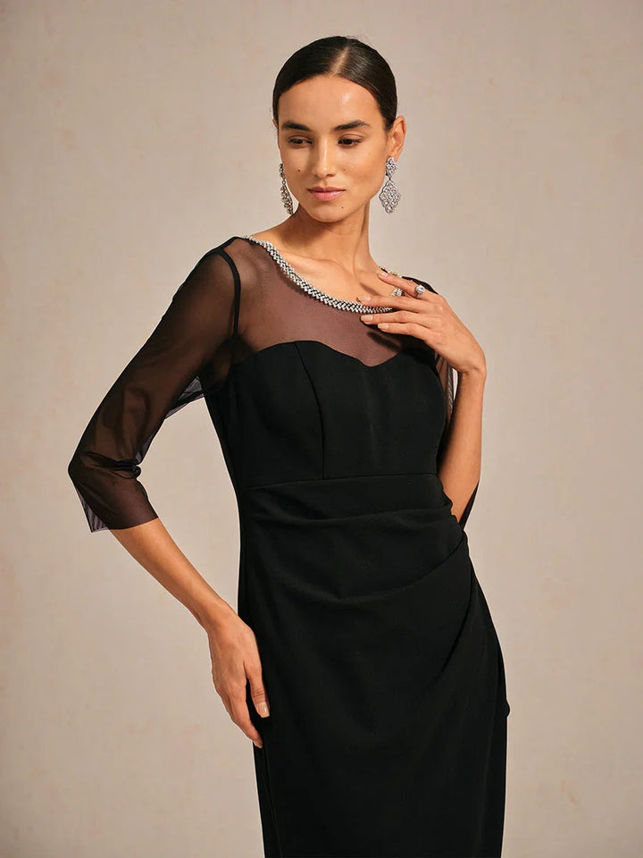 Elegante Galajurk met Kralen en Illusion-halslijn
