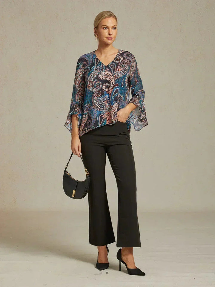 Paisley Chiffon Boerenblouse met Lange Lantaarmouwen