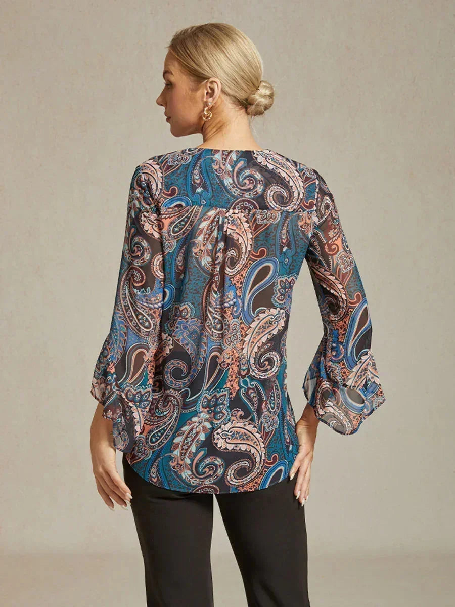 Paisley Chiffon Boerenblouse met Lange Lantaarmouwen
