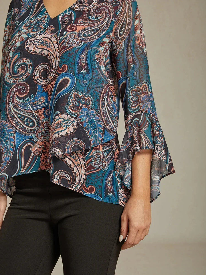 Paisley Chiffon Boerenblouse met Lange Lantaarmouwen