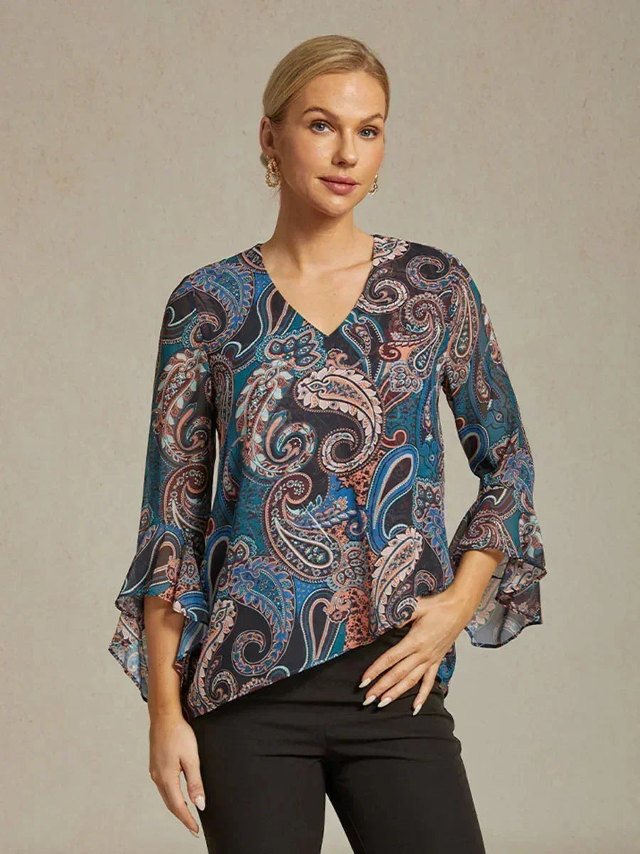 Paisley Chiffon Boerenblouse met Lange Lantaarmouwen