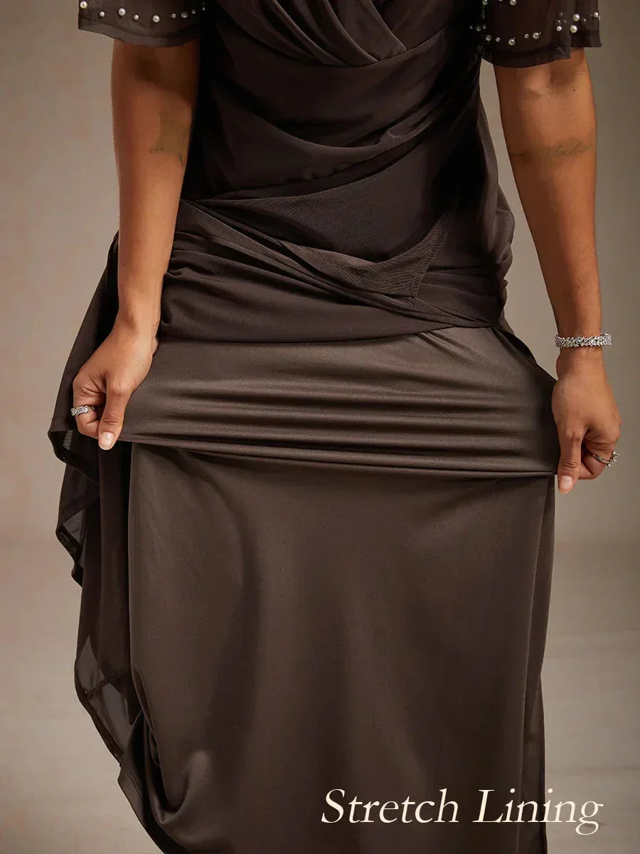 Elegante Formele Jurk met Versierde Fladdermouwen