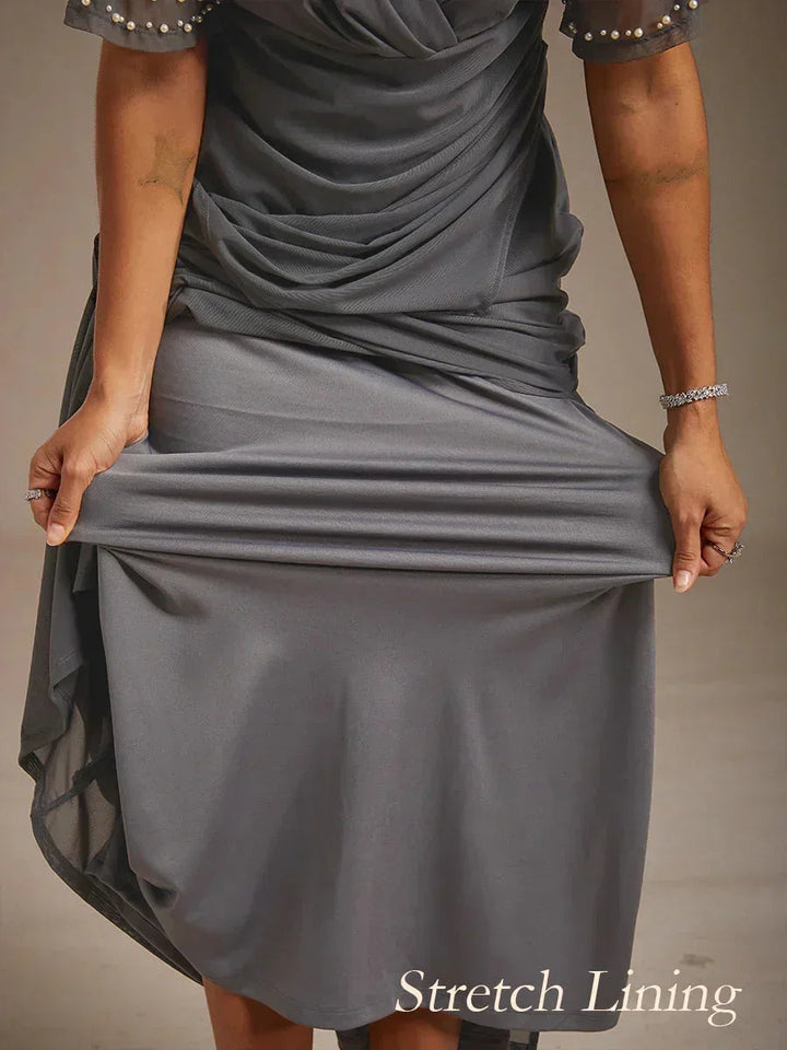 Elegante Formele Jurk met Versierde Fladdermouwen