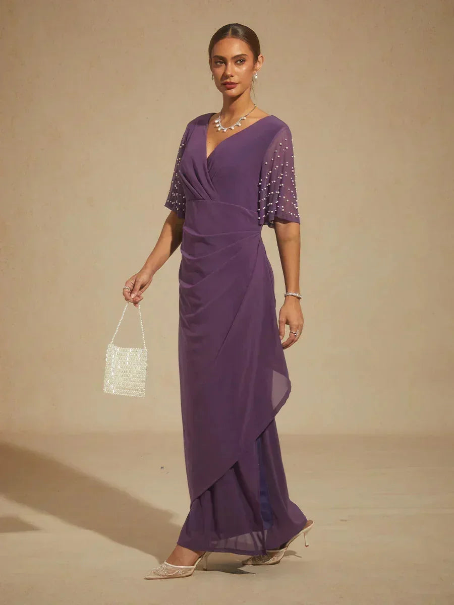 Elegante Formele Jurk met Versierde Fladdermouwen