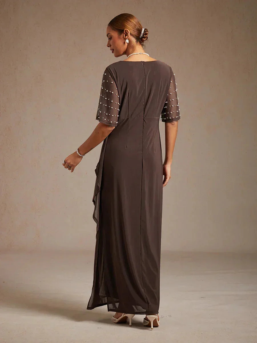 Elegante Formele Jurk met Versierde Fladdermouwen