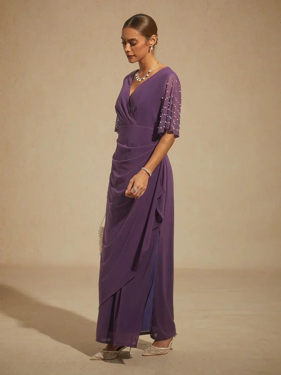 Elegante Formele Jurk met Versierde Fladdermouwen