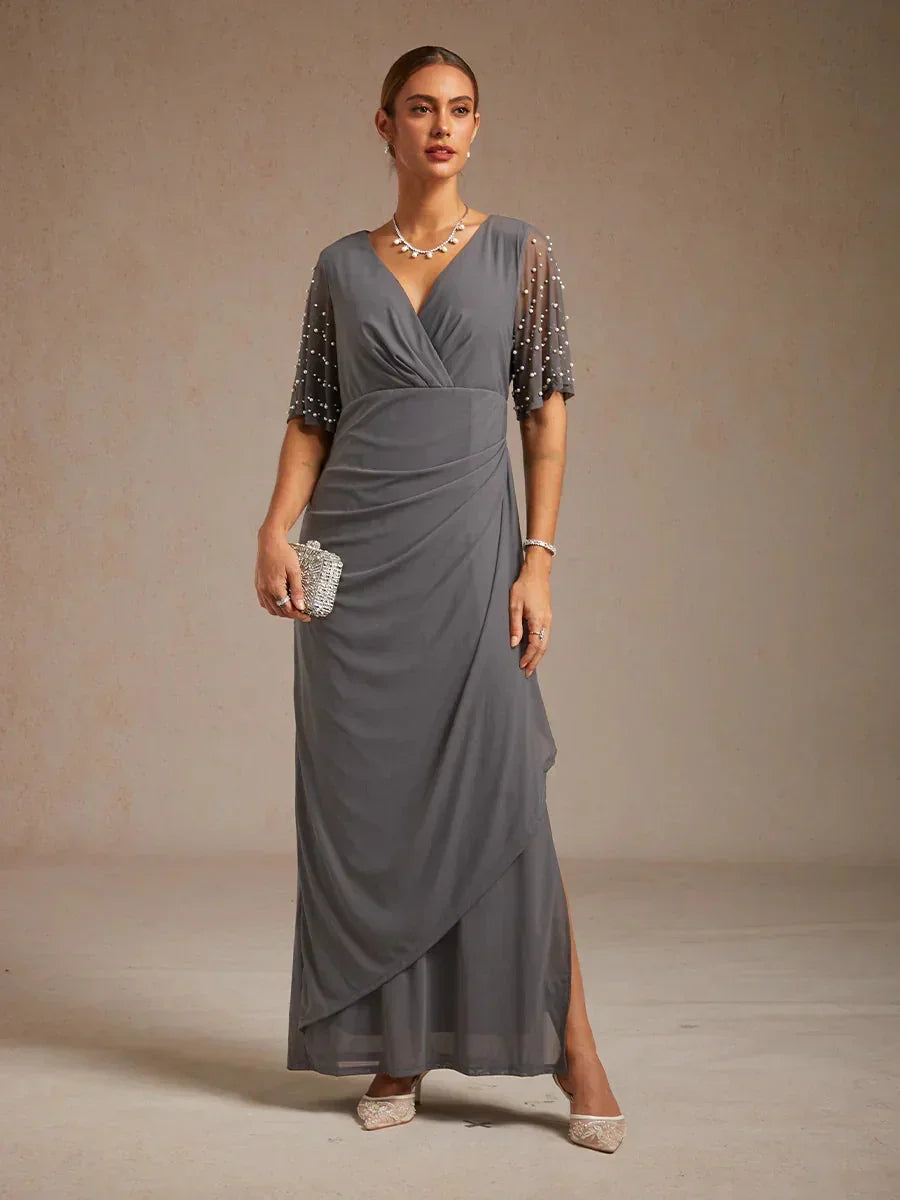 Elegante Formele Jurk met Versierde Fladdermouwen