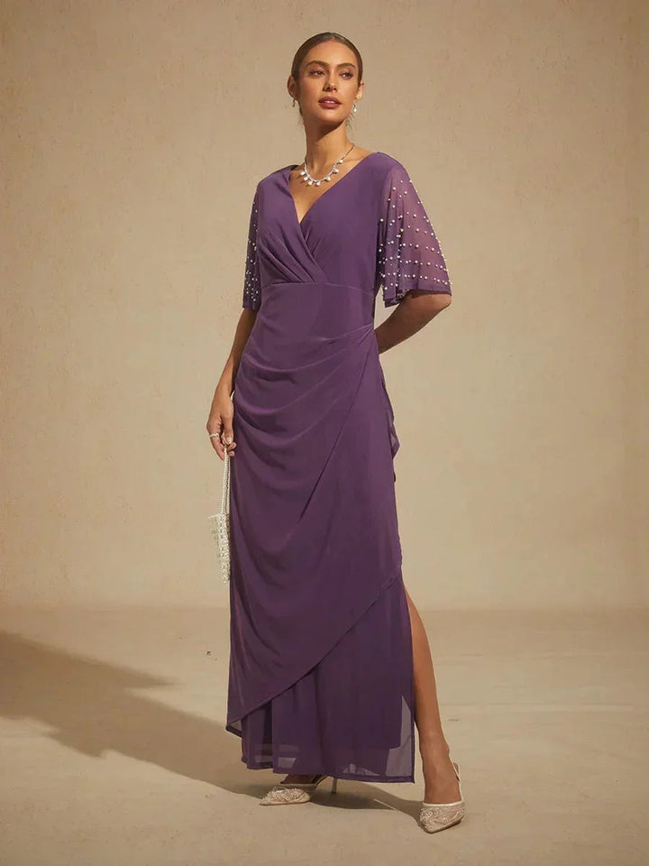 Elegante Formele Jurk met Versierde Fladdermouwen