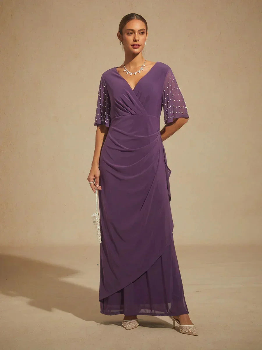 Elegante Formele Jurk met Versierde Fladdermouwen