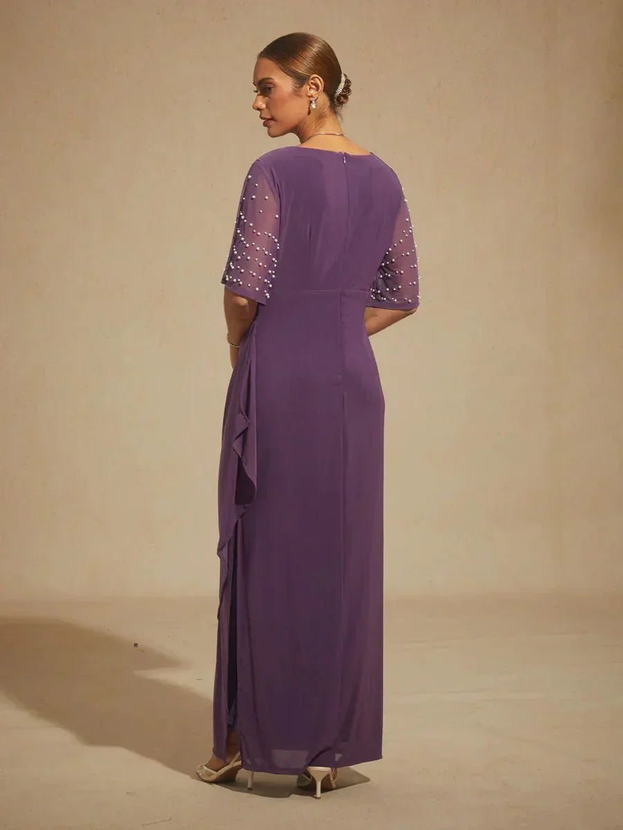 Elegante Formele Jurk met Versierde Fladdermouwen
